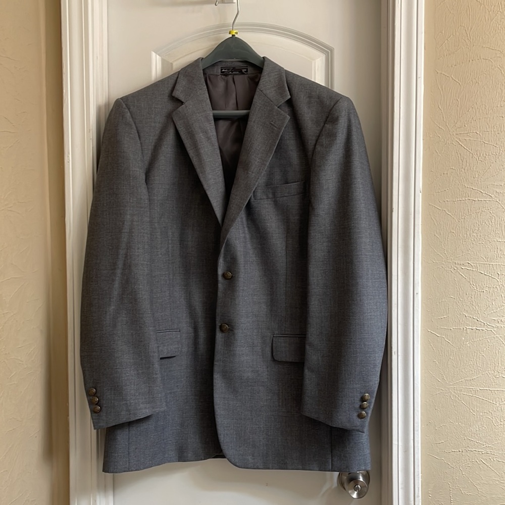 📸Bernhard Altmann Gray Men Suit Jacket Blazer Bronze Crescent Buttons 44 Long